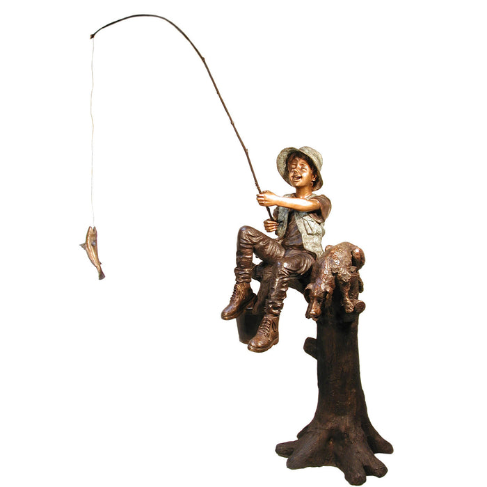 Boy Fishing with Dog Bronze Sculpture