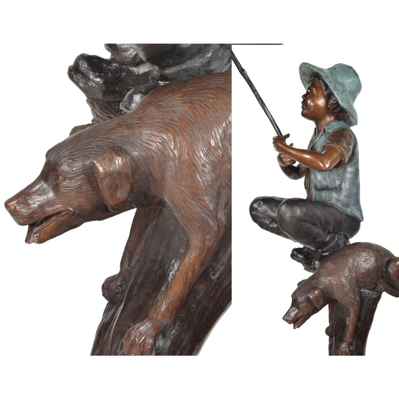 Boy Fishing with Dog Bronze Sculpture-54"H
