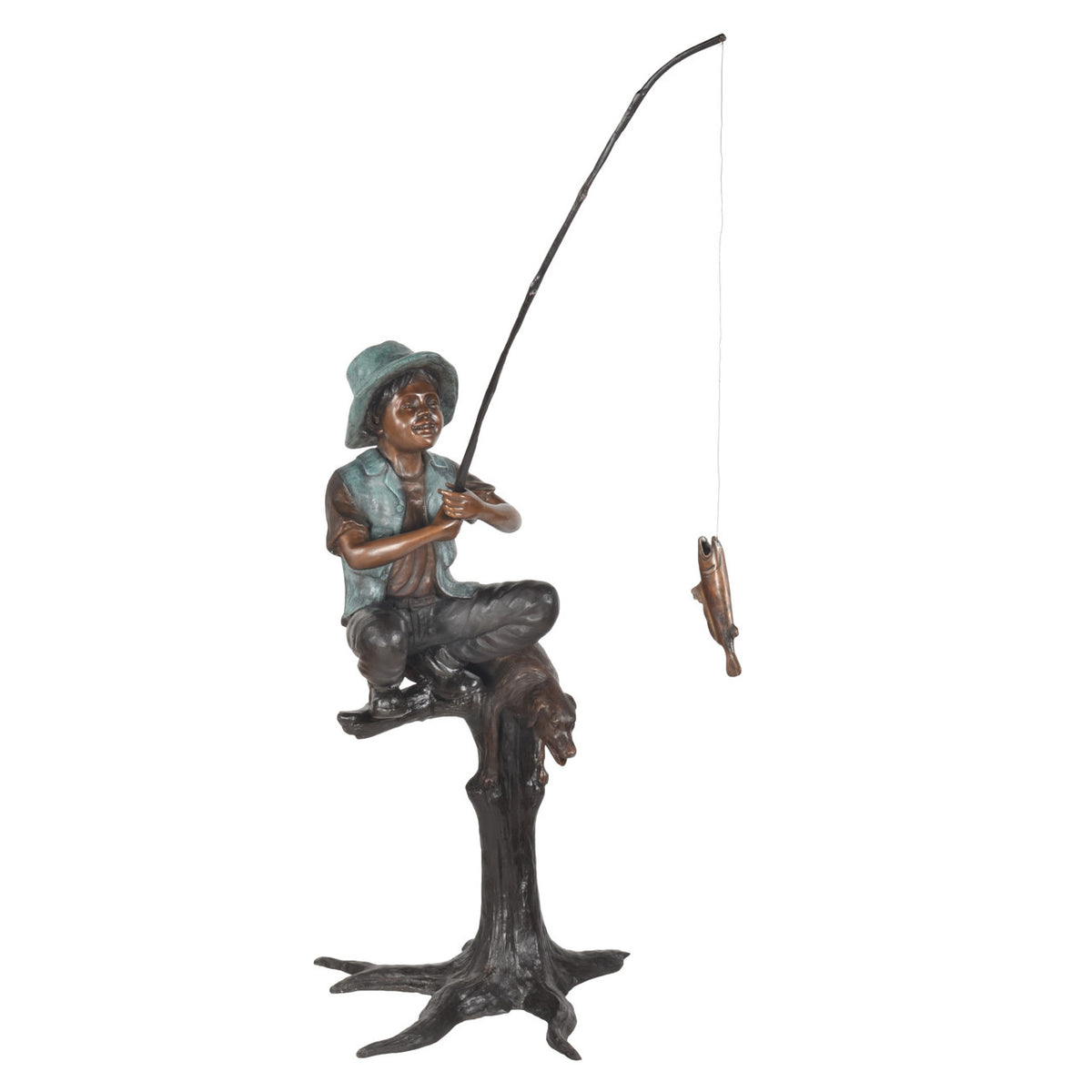 Boy Fishing with Dog Bronze Sculpture-54H — AllSculptures