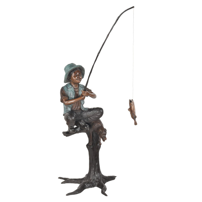 Boy Fishing with Dog Bronze Sculpture-54"H