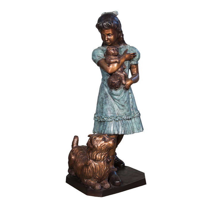 Little Girl with Dog & Puppies Sculpture