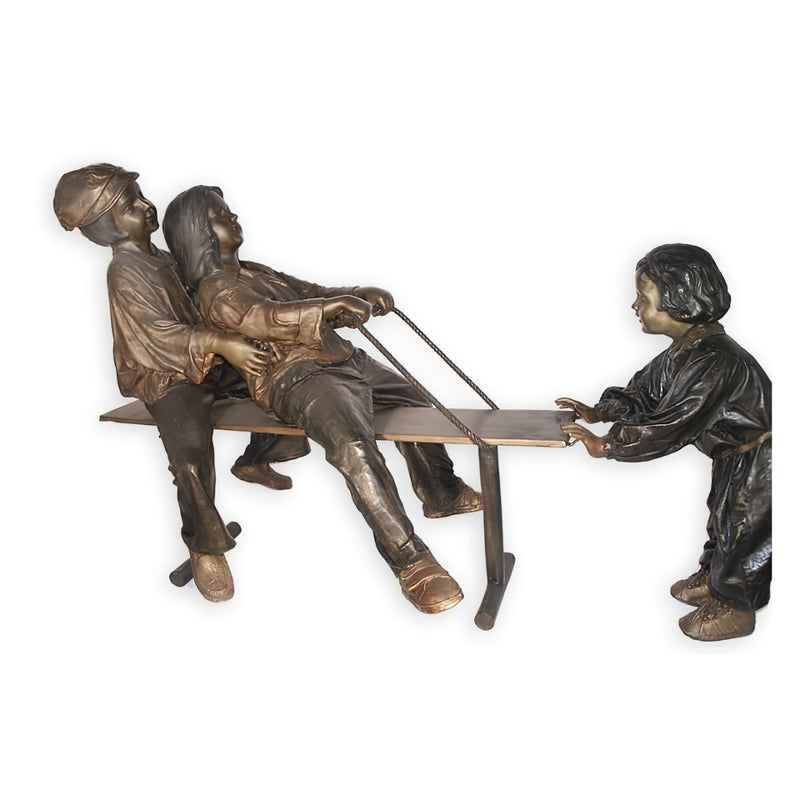 Girls Playing Horsie Bronze Sculpture