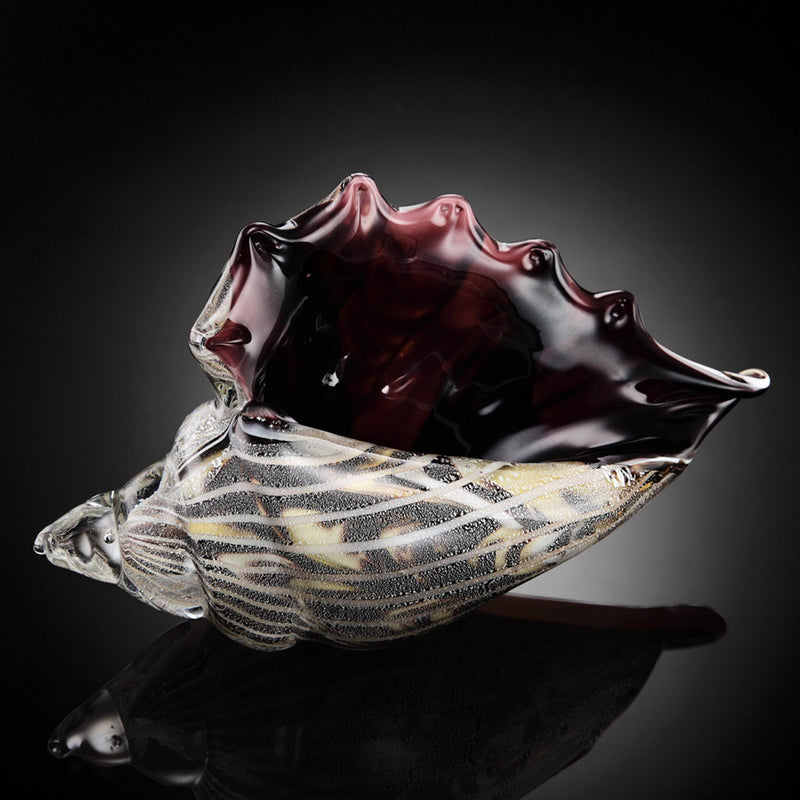 Glass Conch Shell Statue-Paperweight-Black and Clear by San Pacific International/SPI Home