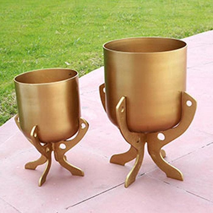 Golden Planter Holders with Stands, Set of 2