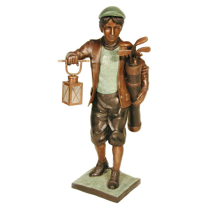 Golf Caddy With Lantern Bronze Statue