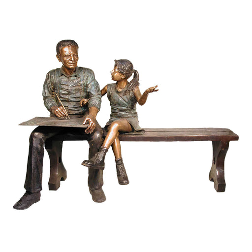 Grandpa With Child On Bench Bronze Sculpture
