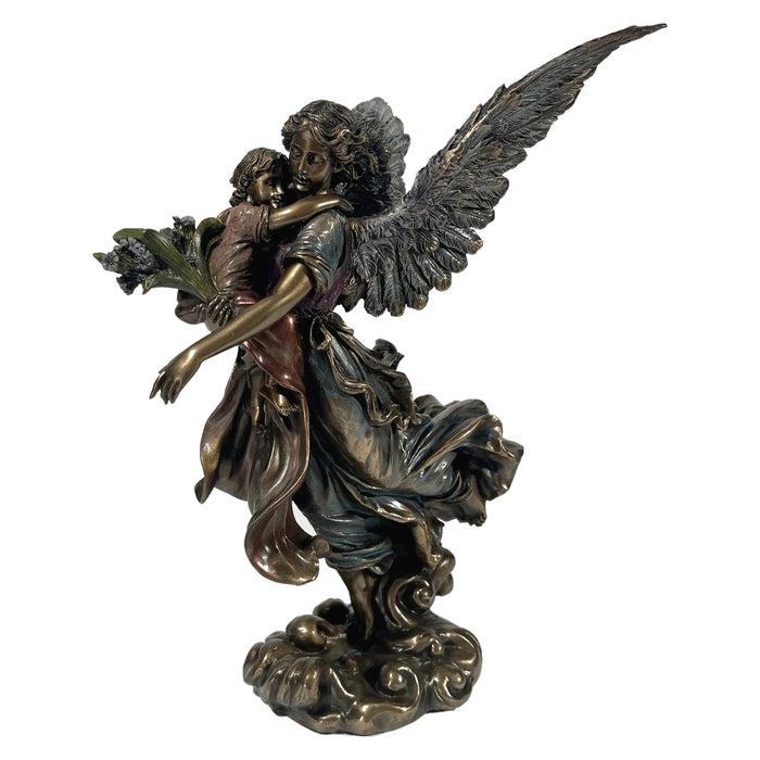 Guardian Angel Holding Child And Flowers Statue