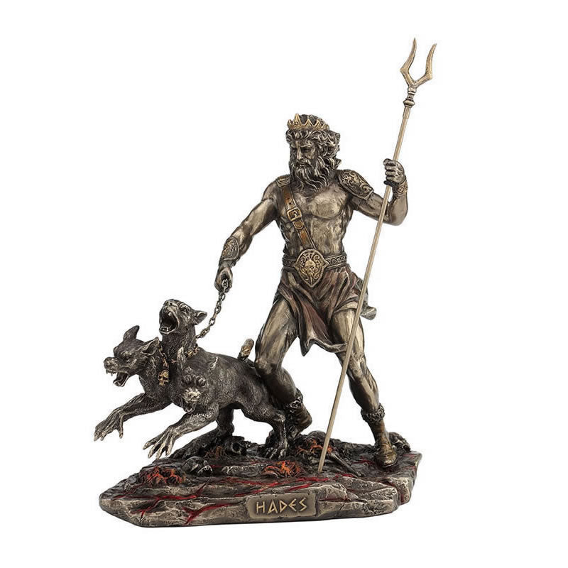 Hades Holding Staff With Cerberus Statue