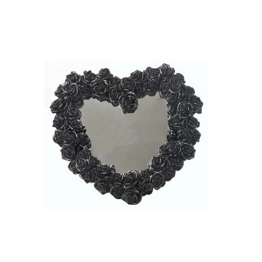 Heart Shape Rose Wreath Mirror (Black)