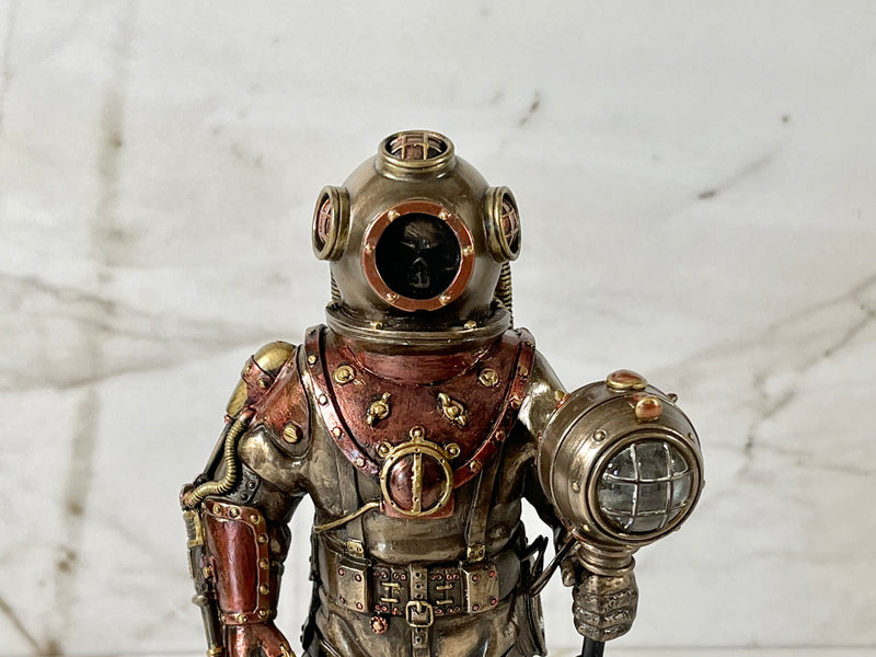 Steampunk Skeleton Diver With Light Statue