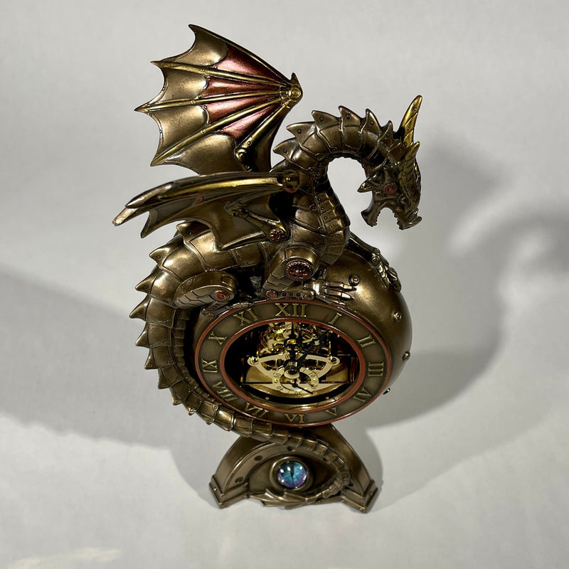 Steampunk Dragon Perching On Clock