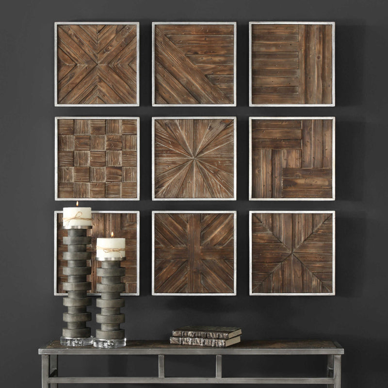 Industrial Wood Wall Art Set of 9