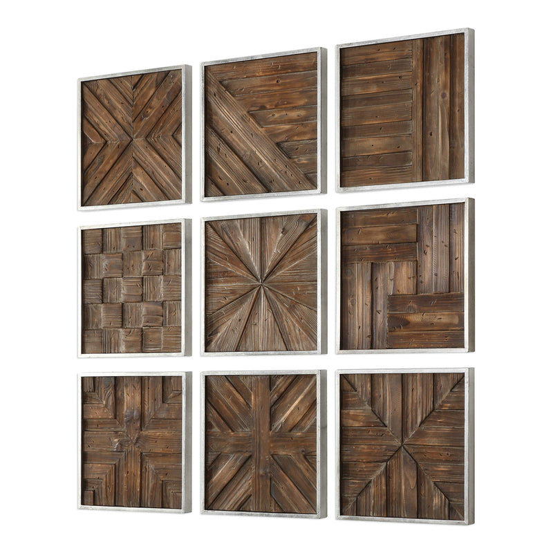 Industrial Wood Wall Art Set of 9