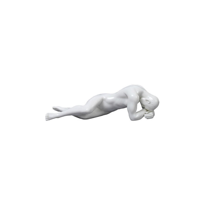 Introspection Male Nude Sculpture- Glazed White