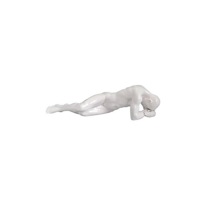 Introspection Male Nude Sculpture in Glazed White