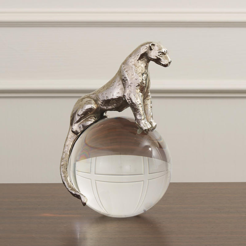 Jaguar On Crystal Sphere Sculpture 6