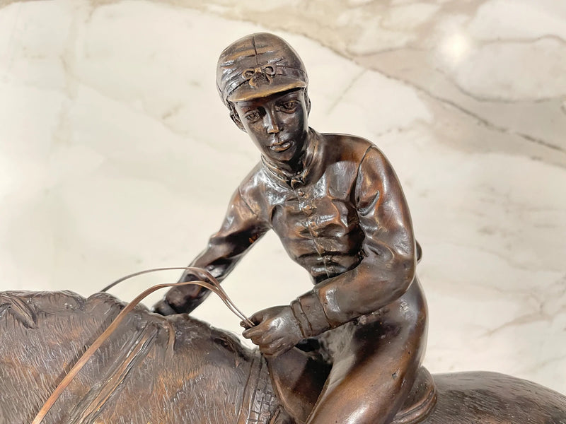 Jockey on Horse Bronze Sculpture