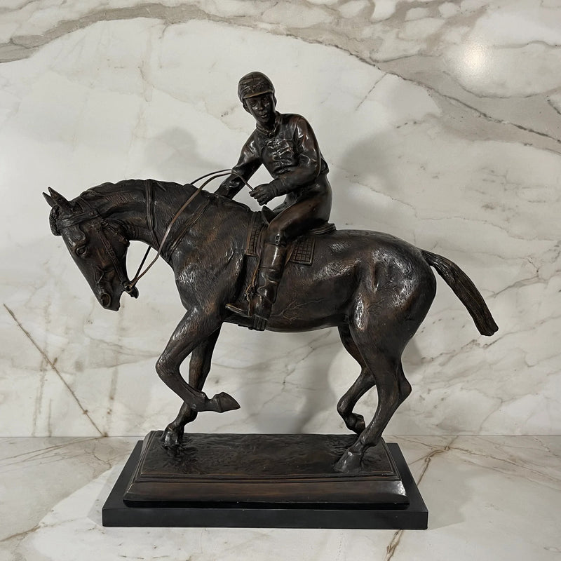 Jockey on Horse Bronze Sculpture
