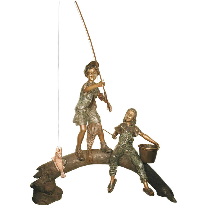 Boy & Girl Fishing Bronze Sculpture