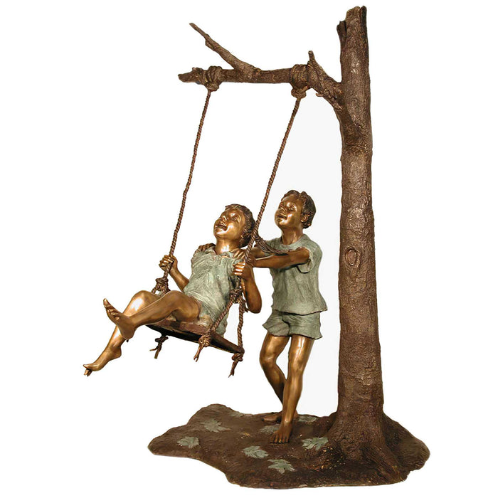 Boy & Girl Playing on Swing Bronze Sculpture