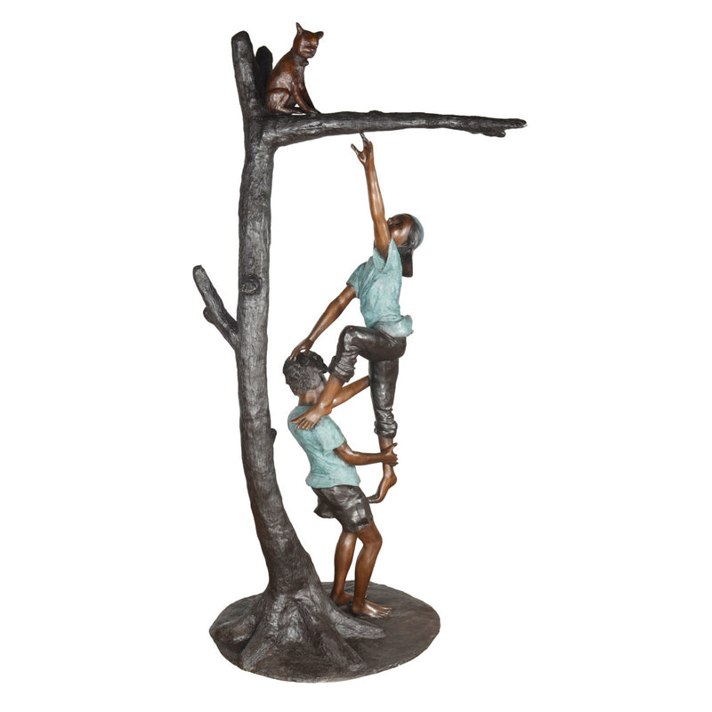 Kids Rescuing Cat Bronze Sculpture