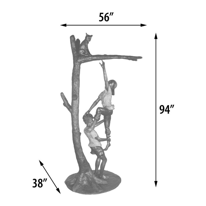 Kids Rescuing Cat Bronze Sculpture