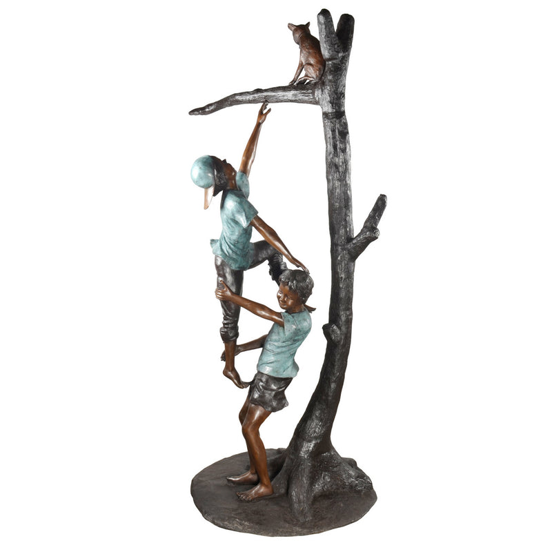 Kids Rescuing Cat Bronze Sculpture