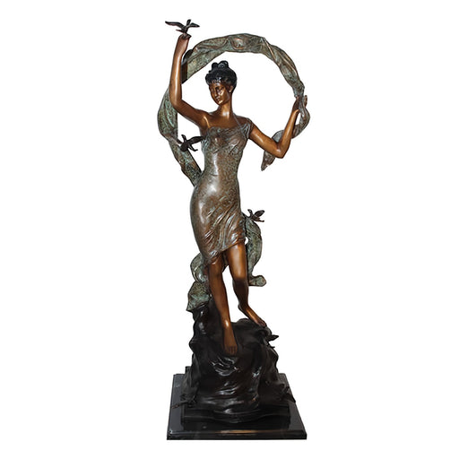 Lady with Scarf and Bird- Bronze Sculpture