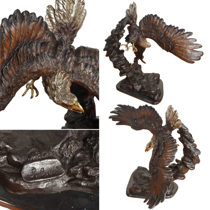 Bald Eagle in Flight Tabletop Bronze Sculpture