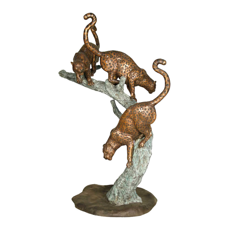 Three Jaguars Climbing Tree Bronze Sculpture
