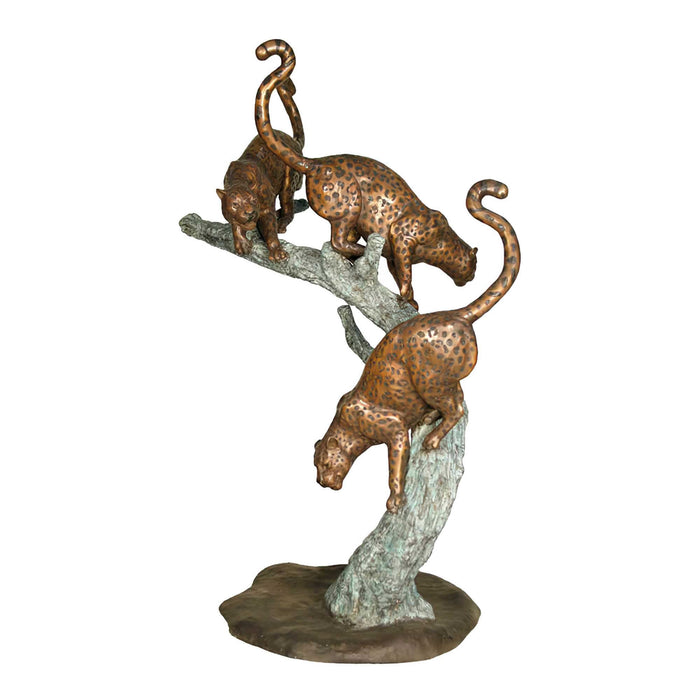 Three Jaguars Climbing Tree Bronze Sculpture