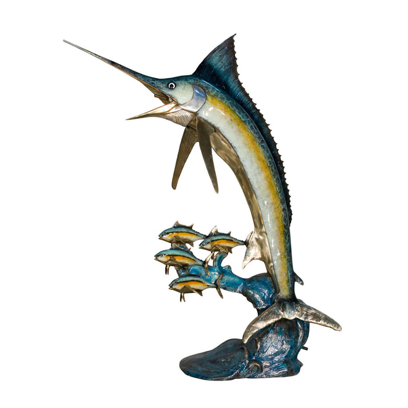 Bronze Marlin with Fish School Fountain