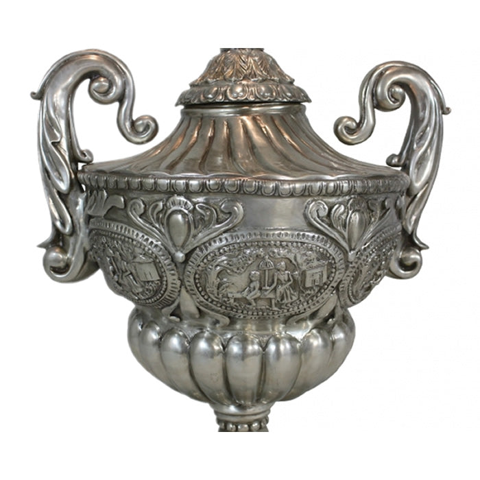 Large Ornate Silver Urn with Lid
