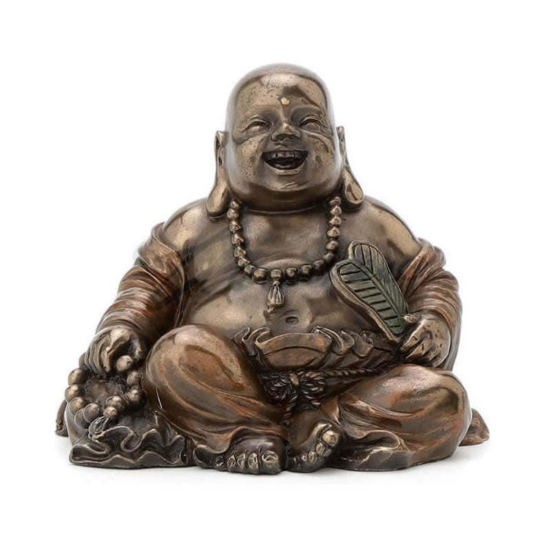Laughing Buddha (Budai) Figurine - Holding Beads And Fan