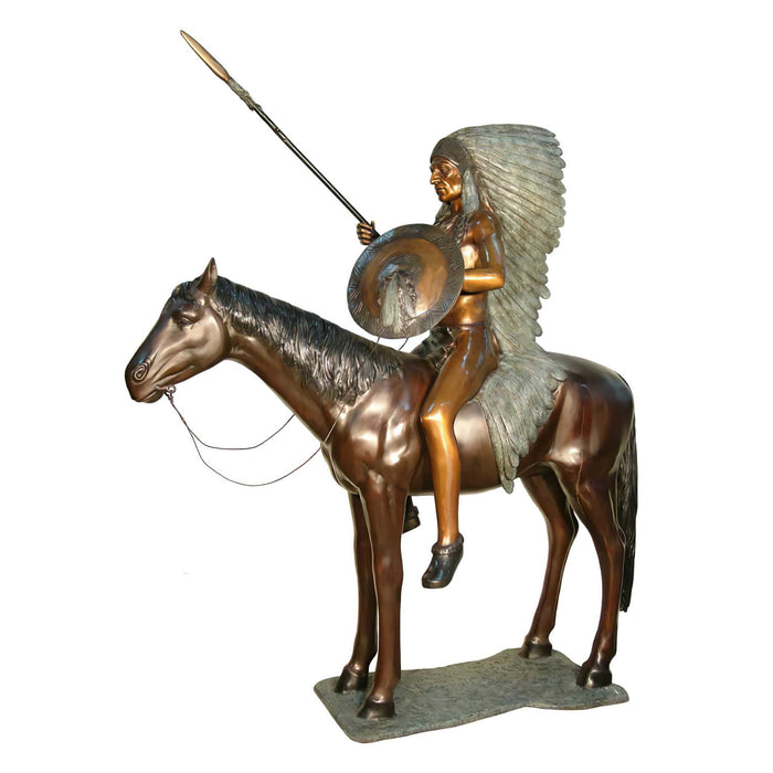 Large Native American Indian Warrior on Horse Sculpture