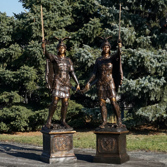 Roman Soldier on Pedestal Sculpture Set-Bronze