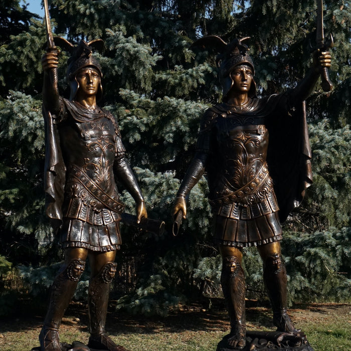 Roman Soldier on Pedestal Sculpture Set-Bronze