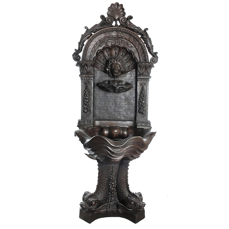 Lion and Dolphin Bronze Wall Fountain