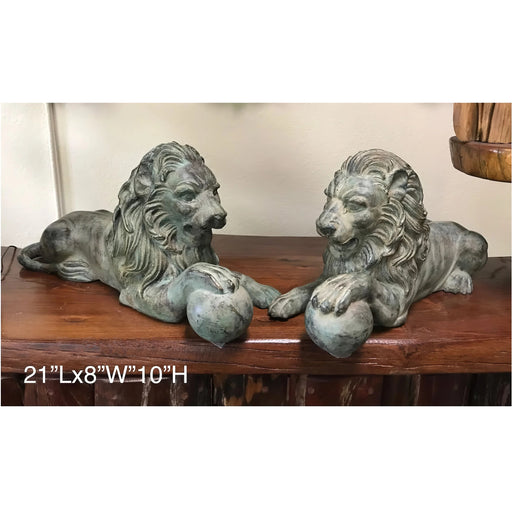 Bronze Lion Pair with Ball Sculpture Set