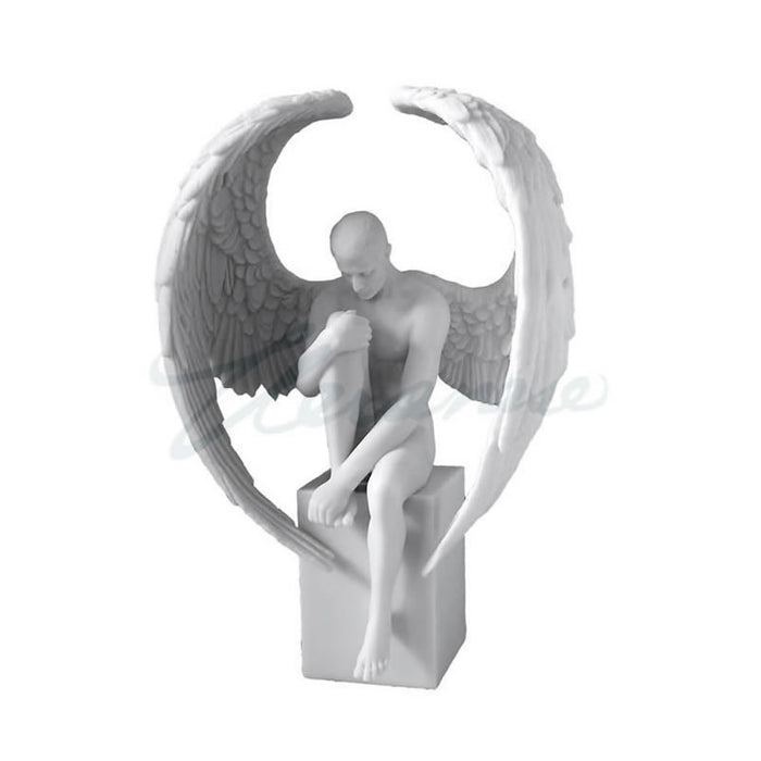 Male Nude Angel Sitting on Plinth Sculpture