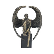 Male Nude Angel Sitting on Plinth Statue-Bronze Finish