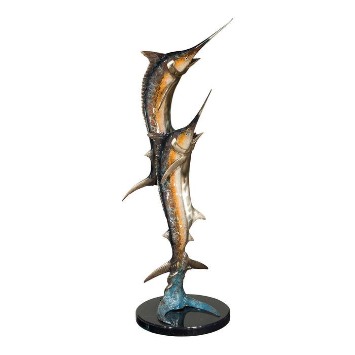 Bronze Marlin Duo Sculpture on Marble Base