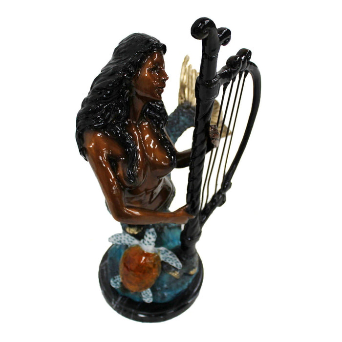 Mermaid Playing Harp Bronze Sculpture