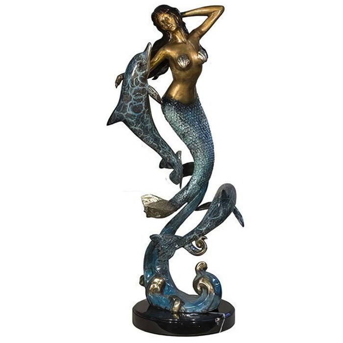 Mermaid With Two Dolphins- Bronze Statue