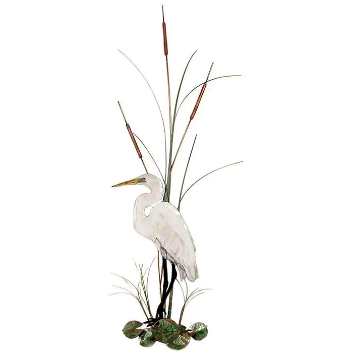 Egret with Cattail Metal Wall Art