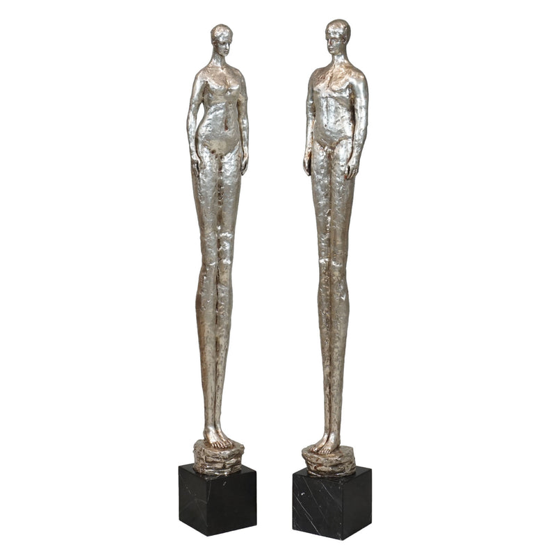 Silver Man & Woman Sculpture Pair