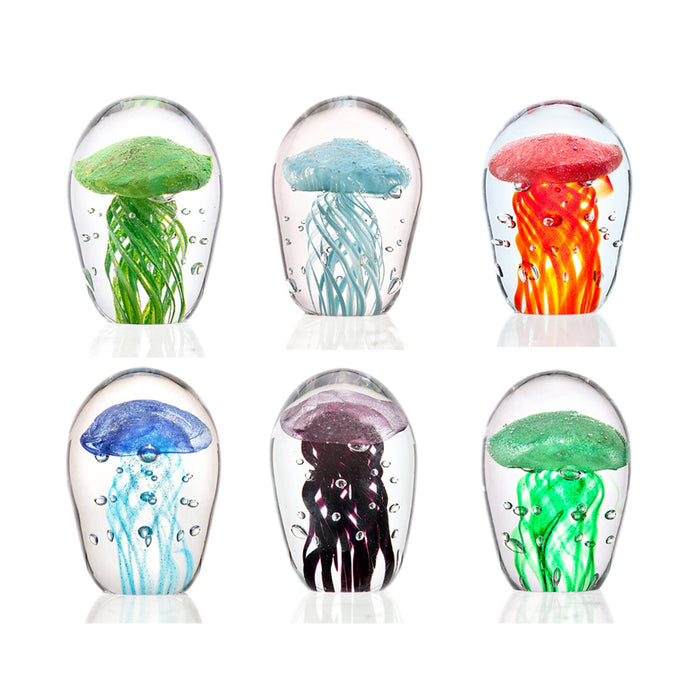 Mini Glass Jellyfish Figurines Glow-in-Dark, Set of 6 by San Pacific International/SPI Home