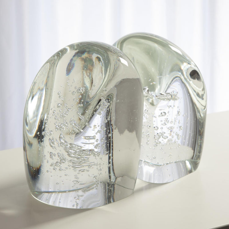 Modern Art Glass Clear Bookends