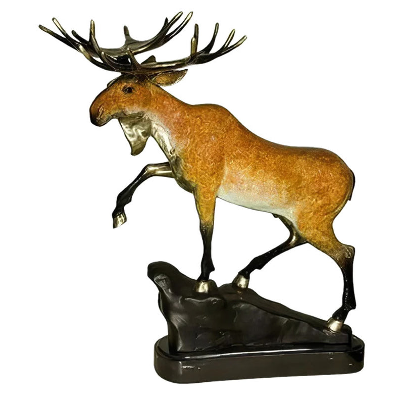 Bronze Moose Sculpture on Marble Base
