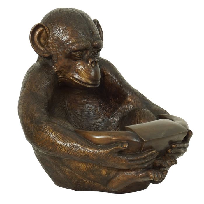 Monkey Reading Bronze Sculpture